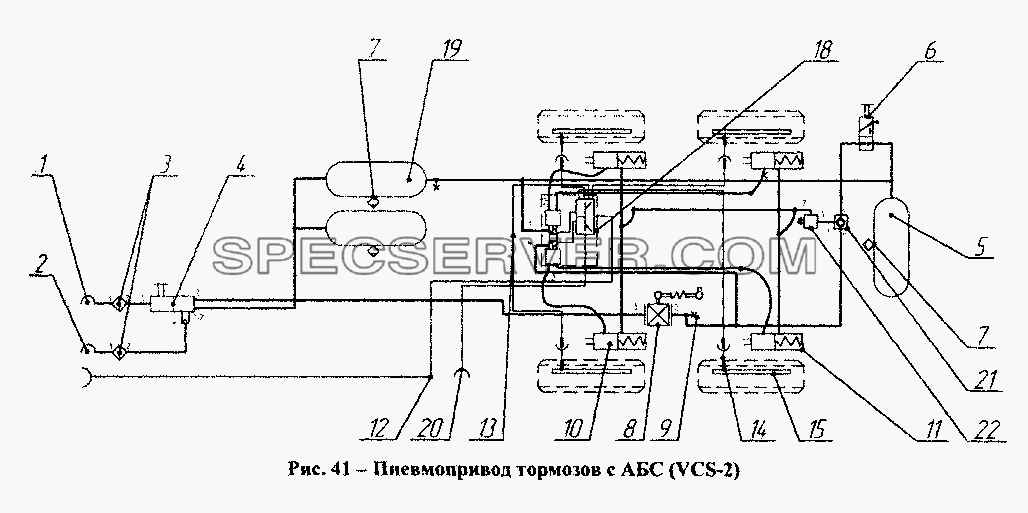 Пневмопривод тормозов с АБС (VCS-2) для СЗАПА-93271 (список запасных частей)