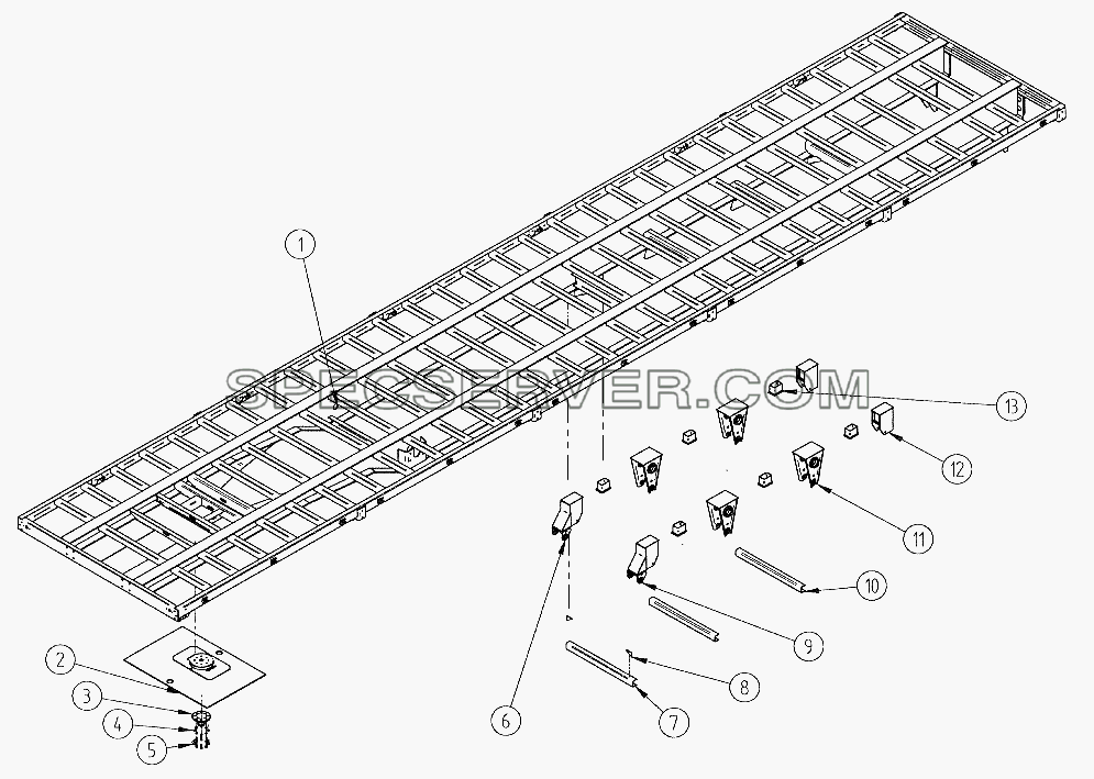 Рама (под рессорную балансирную подвеску) для СЗАПА-9328 (2005) (список запасных частей)