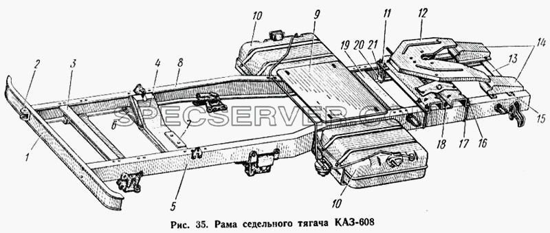 Рама седельного тягача КАЗ-608 для КАЗ 608 (список запасных частей)