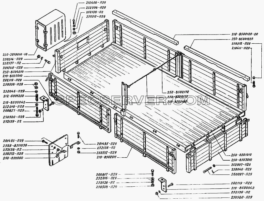 Платформа для КрАЗ-250 (список запасных частей)