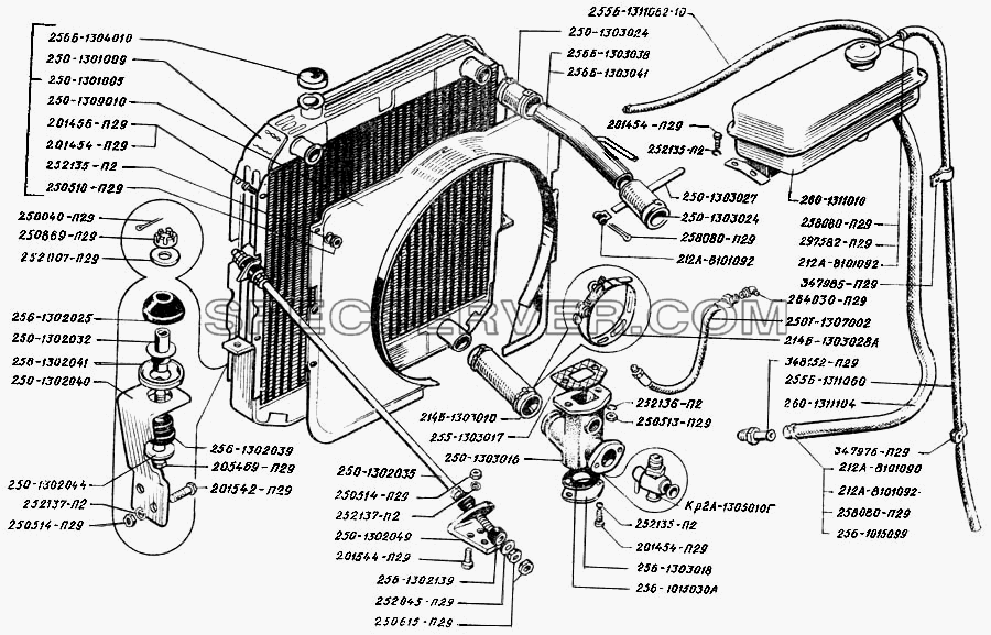 Радиатор с рамкой и кожухом для КрАЗ-250 (список запасных частей)