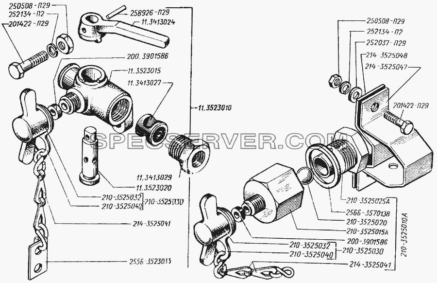 Кран отбора воздуха и клапан буксирный для КрАЗ-250 (список запасных частей)
