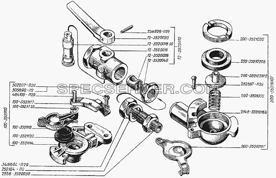 Кран разобщительный и головки соединительные для КрАЗ-250 (список запасных частей)