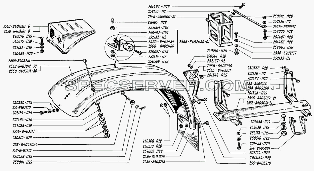 Крыло переднее и подножка для КрАЗ-255 (список запасных частей)