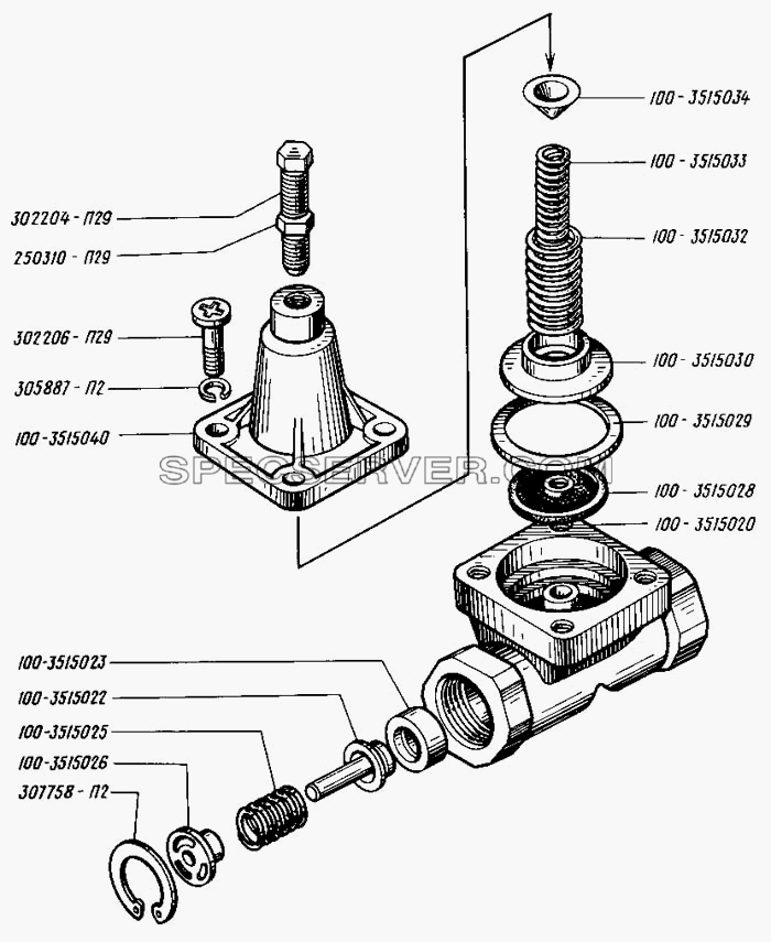 Клапан защитный одинарный для КрАЗ-255 (список запасных частей)