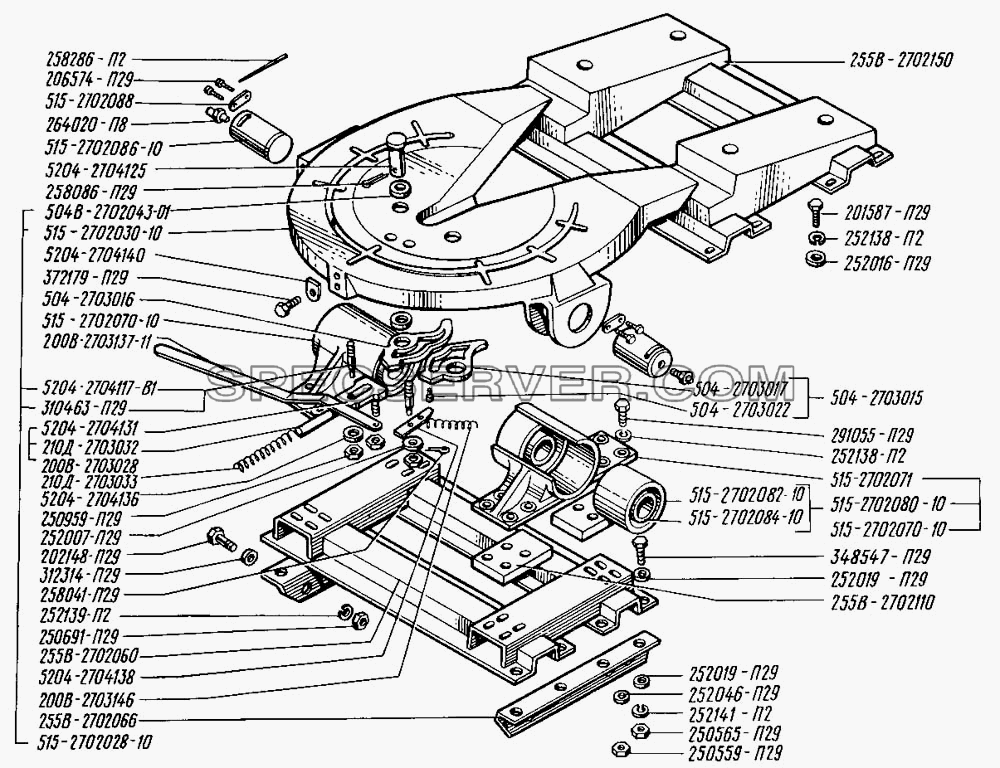 Устройство седельное КрАЗ-25581 с 01.01.1982 г. для КрАЗ-255 (список запасных частей)