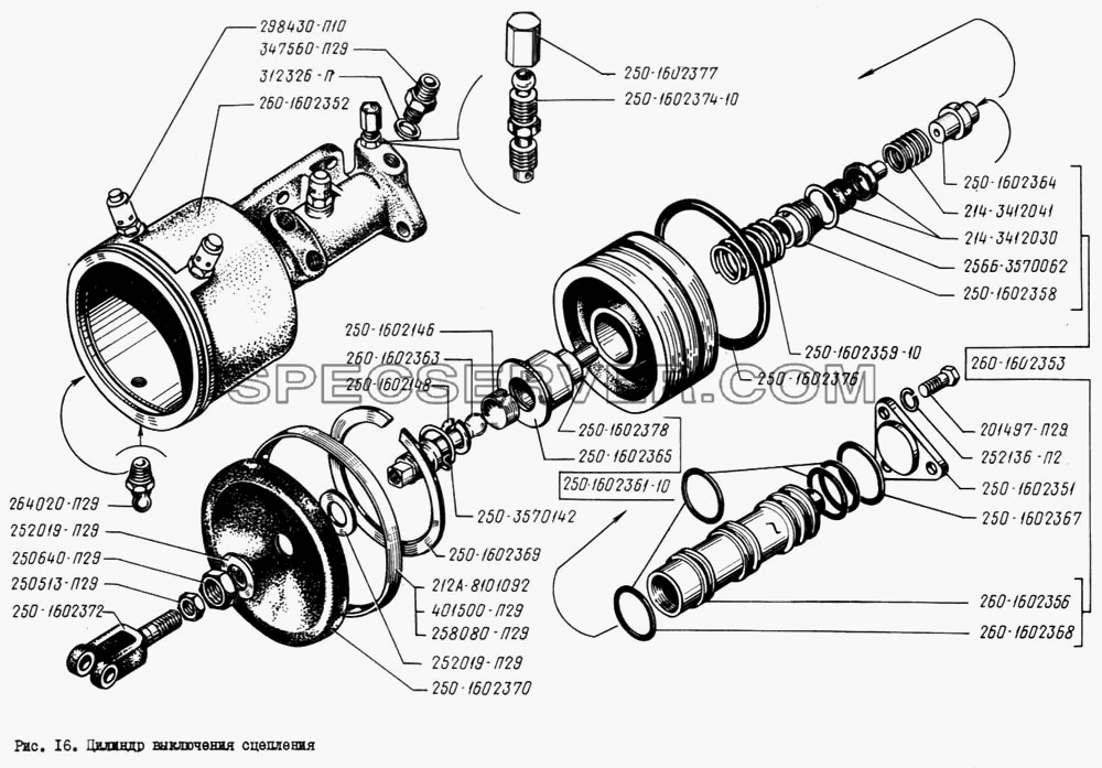 Цилиндр выключения сцепления для КрАЗ-260 (список запасных частей)