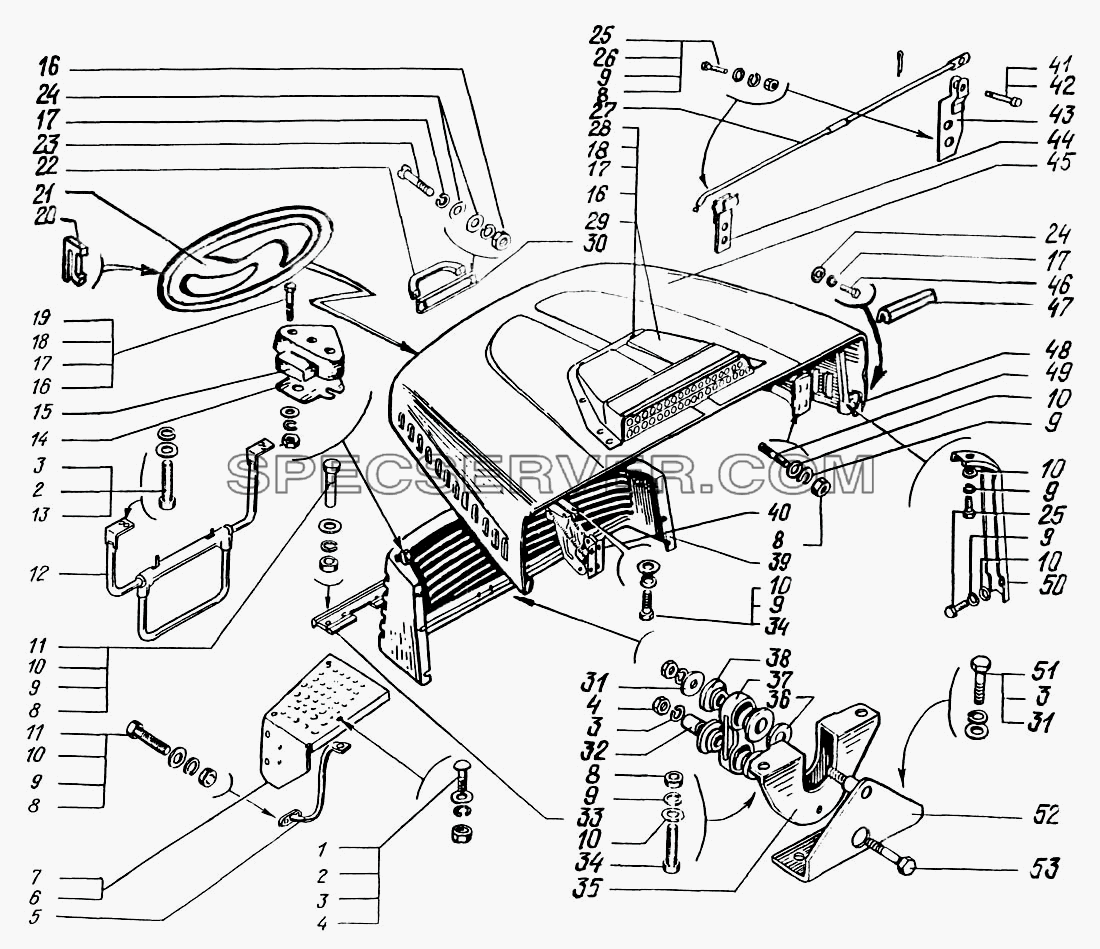 Облицовка радиатора и капот для КрАЗ-63221 (список запасных частей)