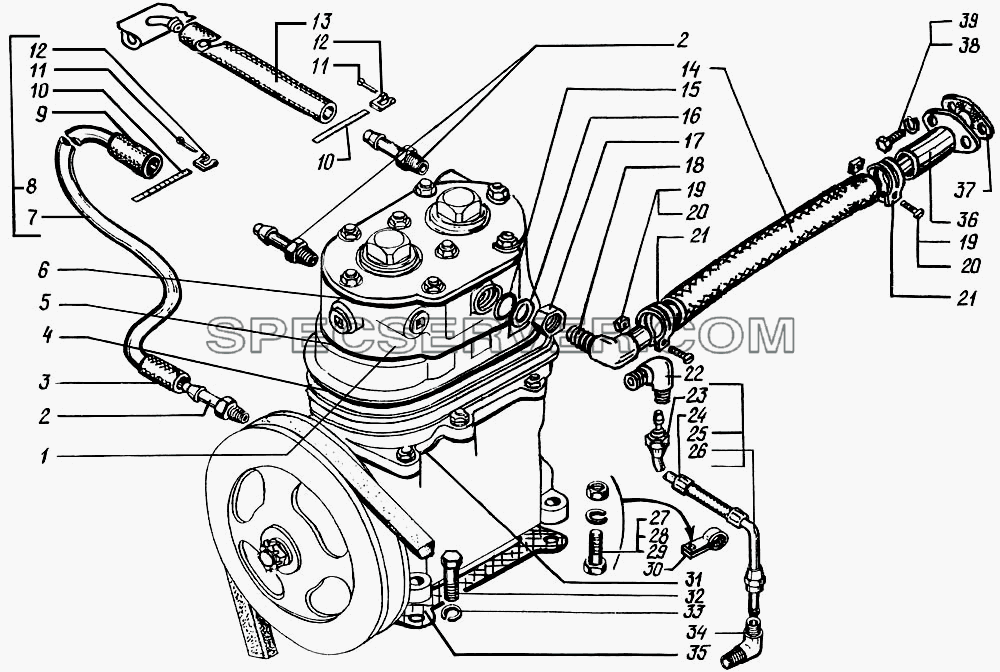 Установка и привод компрессора для КрАЗ-63221 (список запасных частей)