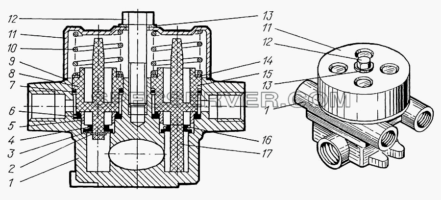Клапан защитный четырехконтурный для КрАЗ-63221 (список запасных частей)