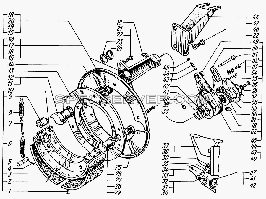 Механизмы тормозные передние для КрАЗ-6322 (шасси) (список запасных частей)