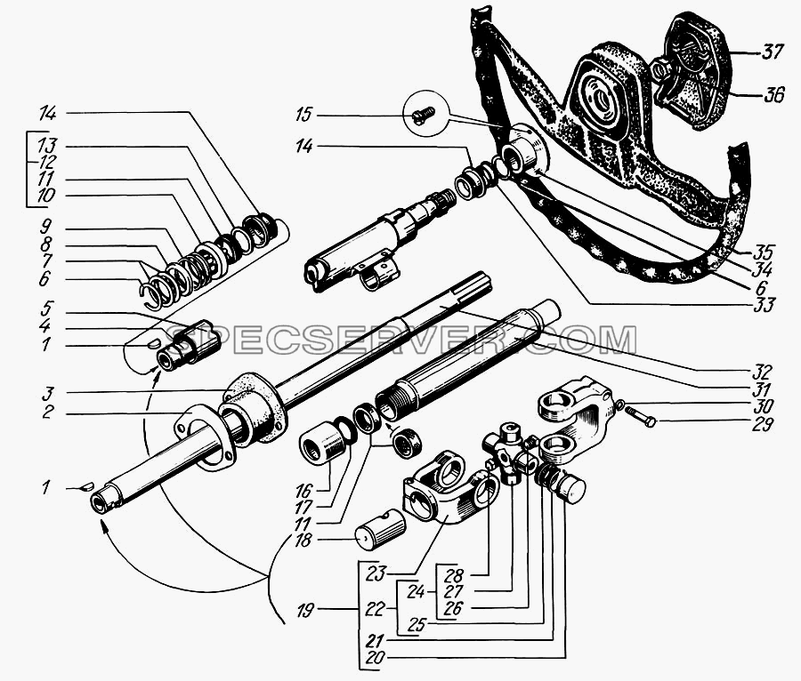 Рулевая колонка с колесом для КрАЗ-6322 (шасси) (список запасных частей)