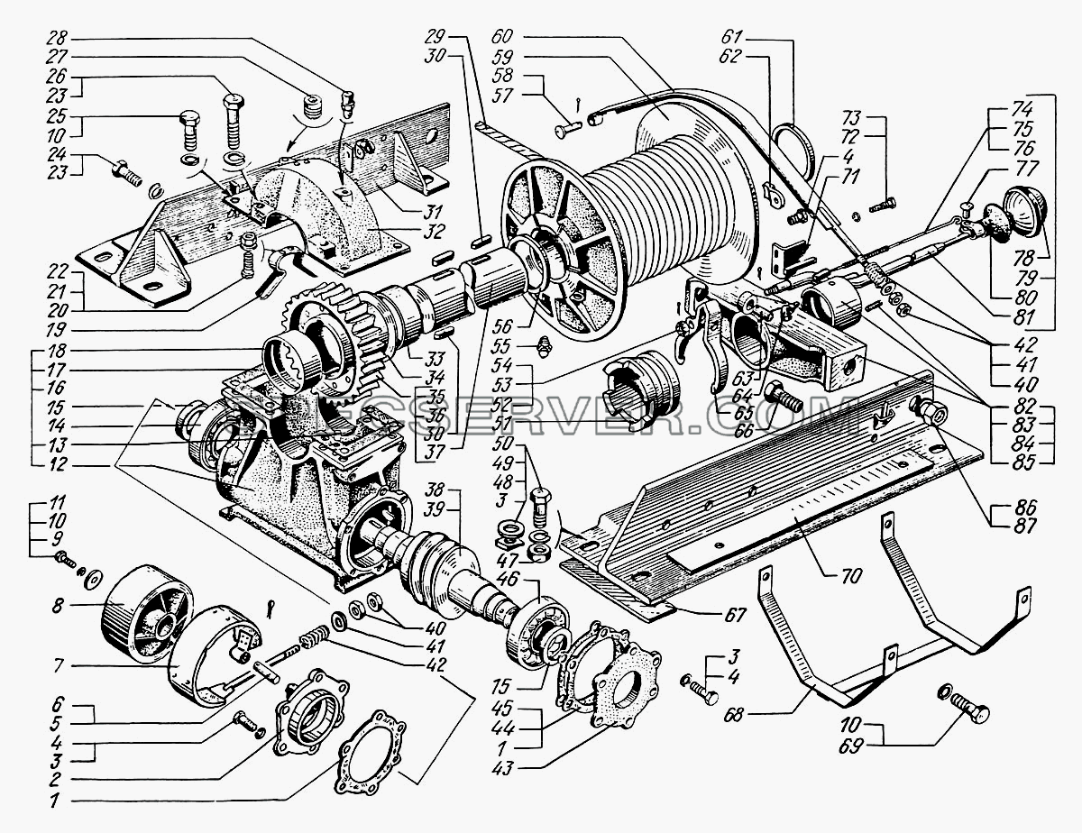 Лебедка для КрАЗ-6322 (шасси) (список запасных частей)