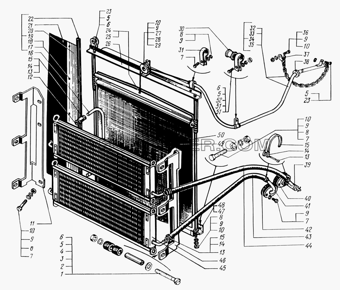 Шторка радиатора с масляными радиаторами и привод шторки для КрАЗ-6322 (список запасных частей)