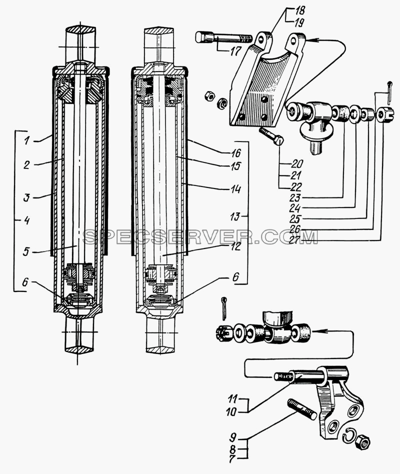 Амортизатор передней подвески для КрАЗ-6322 (список запасных частей)