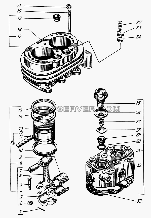 Головка и блок цилиндров компрессора для КрАЗ-6322 (список запасных частей)