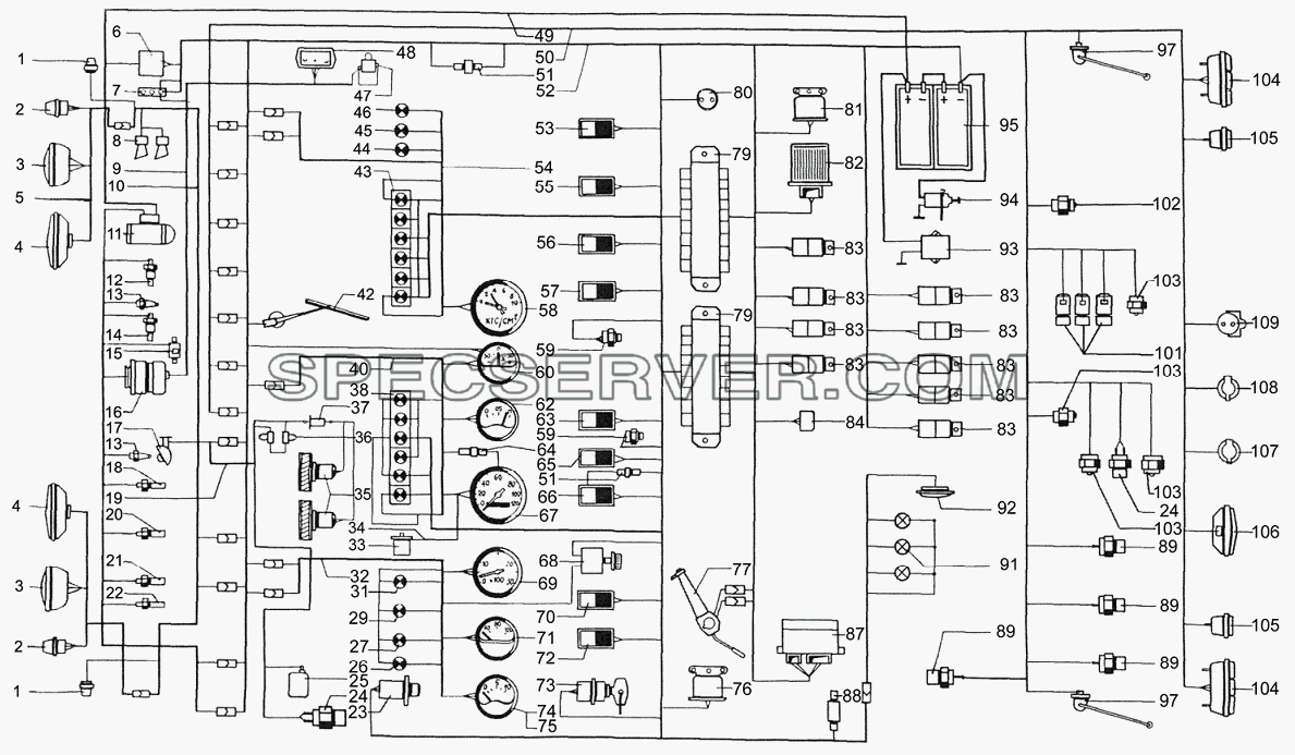 Схема электрооборудования для КрАЗ-64372, 6133М6 (список запасных частей)