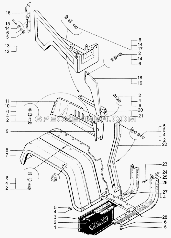 Крыло переднее и подножки для КрАЗ-64431-02 (список запасных частей)
