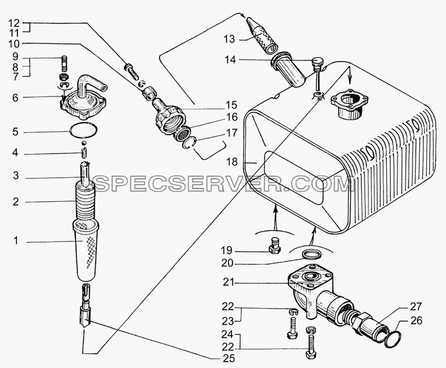 Бак масляный опрокидывающего механизма для КрАЗ-64431-02 (список запасных частей)
