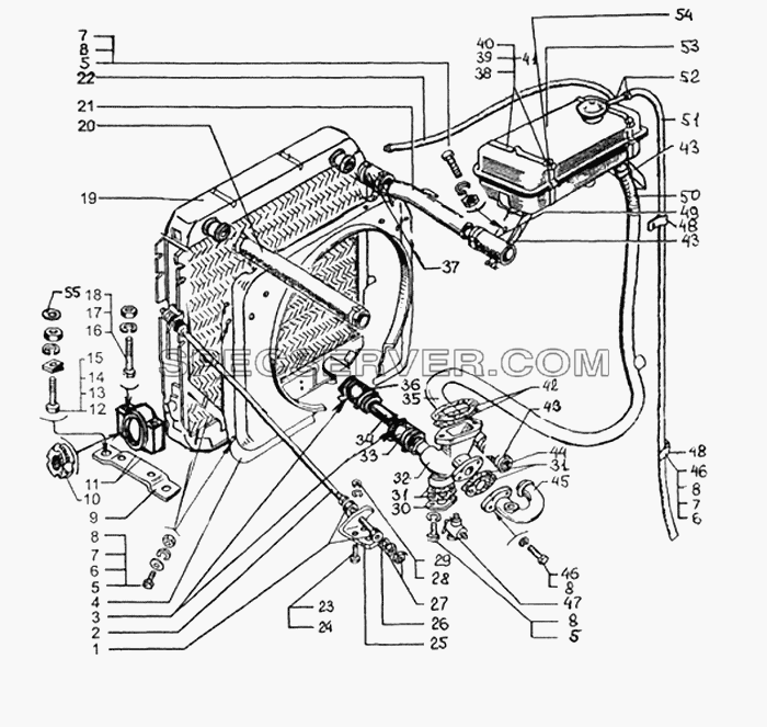 Радиатор с кожухом и расширительным бачком для КрАЗ-64431-02 (список запасных частей)