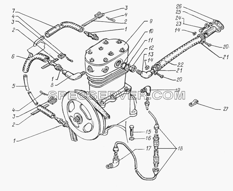 Установка компрессора для КрАЗ-64431-02 (список запасных частей)