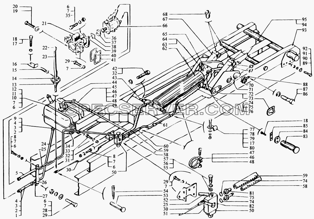 Установка опрокидывающего механизма для КрАЗ-6443 (списка 2004 г) (список запасных частей)