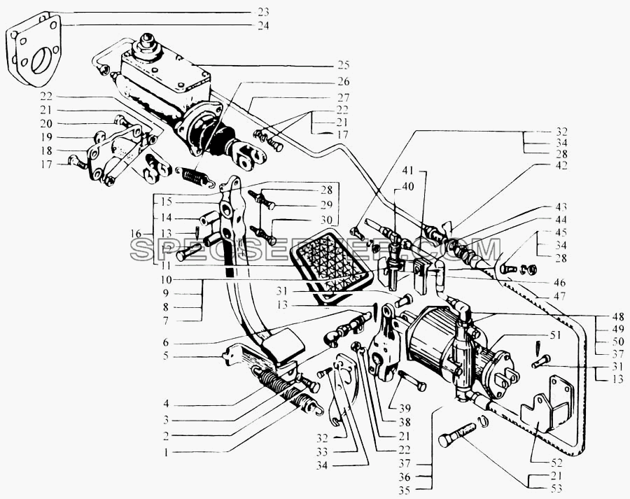 Привод управления сцеплением (с 2000 г) для КрАЗ-6443 (списка 2004 г) (список запасных частей)