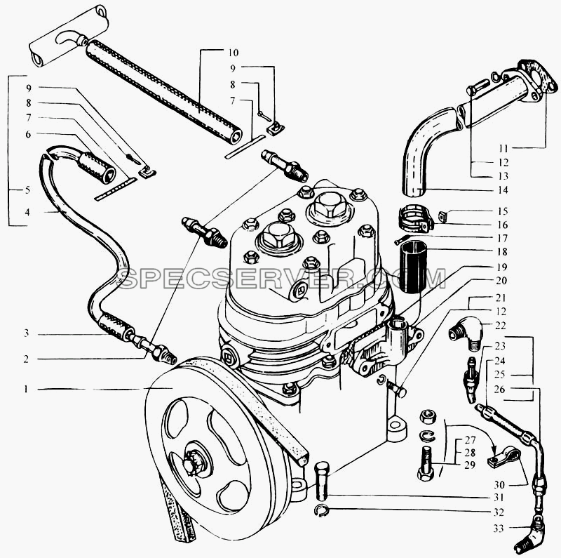 Установка и привод компрессора для КрАЗ-6443 (списка 2004 г) (список запасных частей)