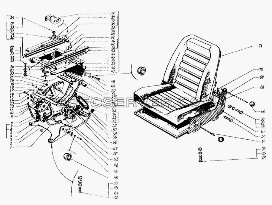 Сиденье водителя для КрАЗ-6443 (список запасных частей)