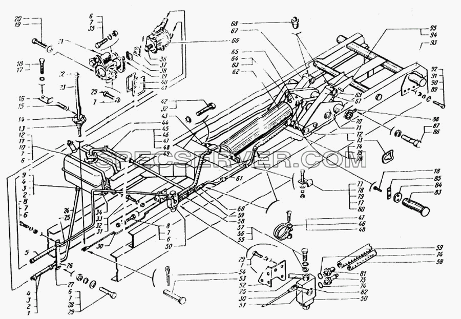 Установка опрокидывающего механизма для КрАЗ-6443 (список запасных частей)
