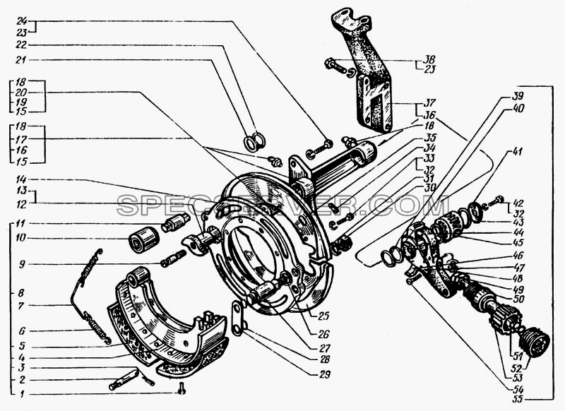 Механизмы тормозные передние для КрАЗ-6443 (список запасных частей)
