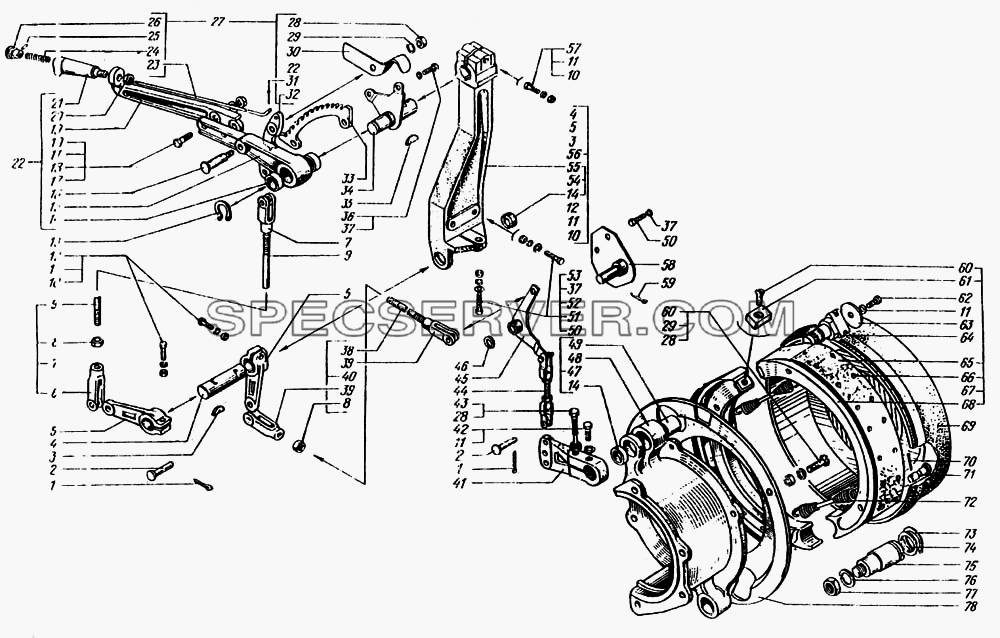 Управление стояночной тормозной системой для КрАЗ-6443 (список запасных частей)