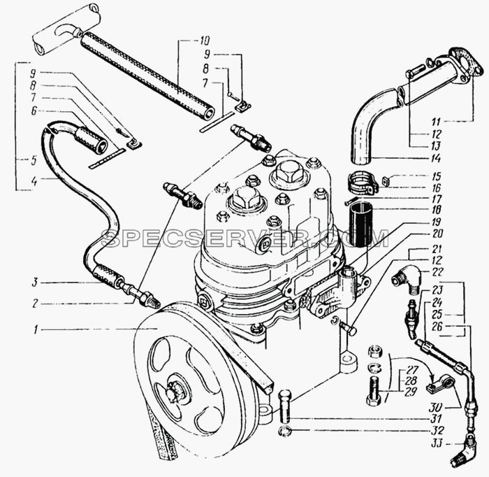 Установка и привод компрессора для КрАЗ-6443 (список запасных частей)