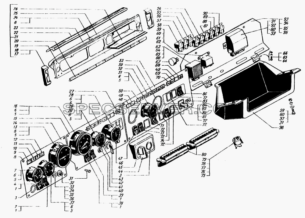 Панель приборов для КрАЗ-6443 (список запасных частей)