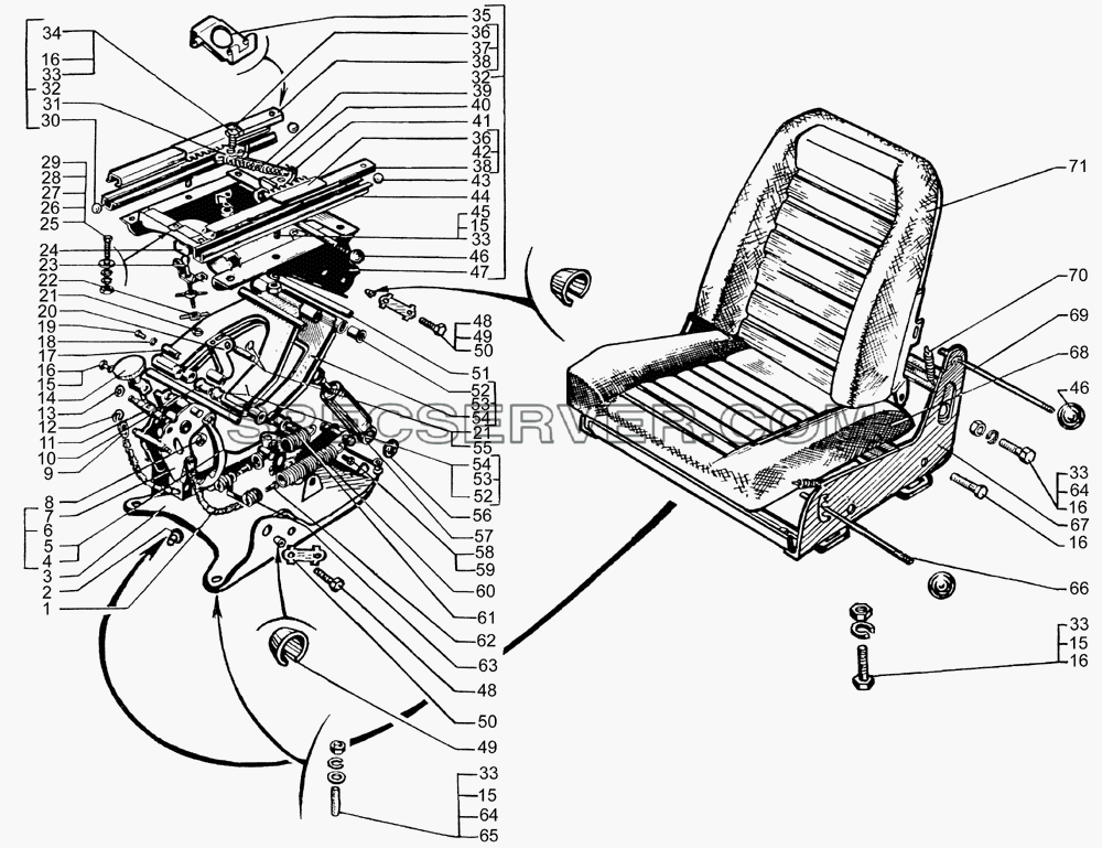 Сиденье водителя для КрАЗ-65053-02 (список запасных частей)