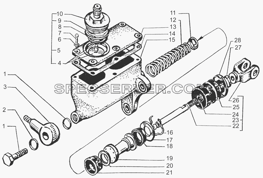 Главный цилиндр выключения сцепления для КрАЗ-65055-02 (список запасных частей)