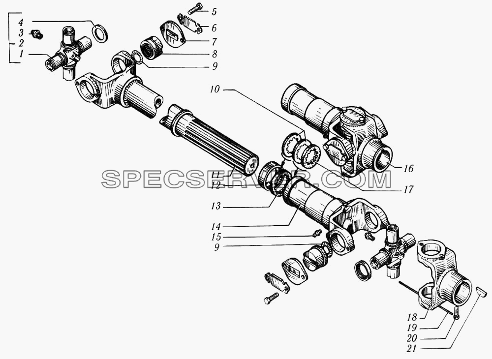 Карданный вал привода насоса двухцилиндрового опрокидывающего механизма для КрАЗ-6510 (список запасных частей)