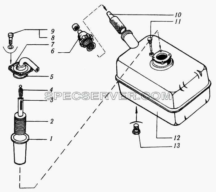 Бак масляный одноцилиндрового опрокидывающего механизма для КрАЗ-6510 (список запасных частей)