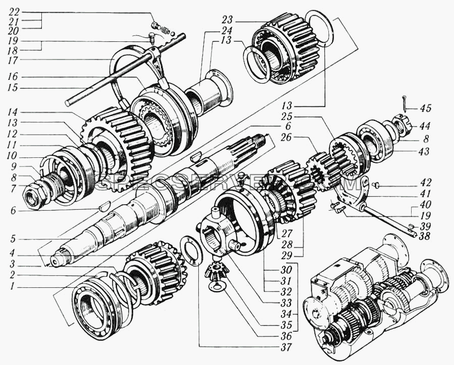Вал промежуточный и шестерни для КрАЗ-6510 (список запасных частей)