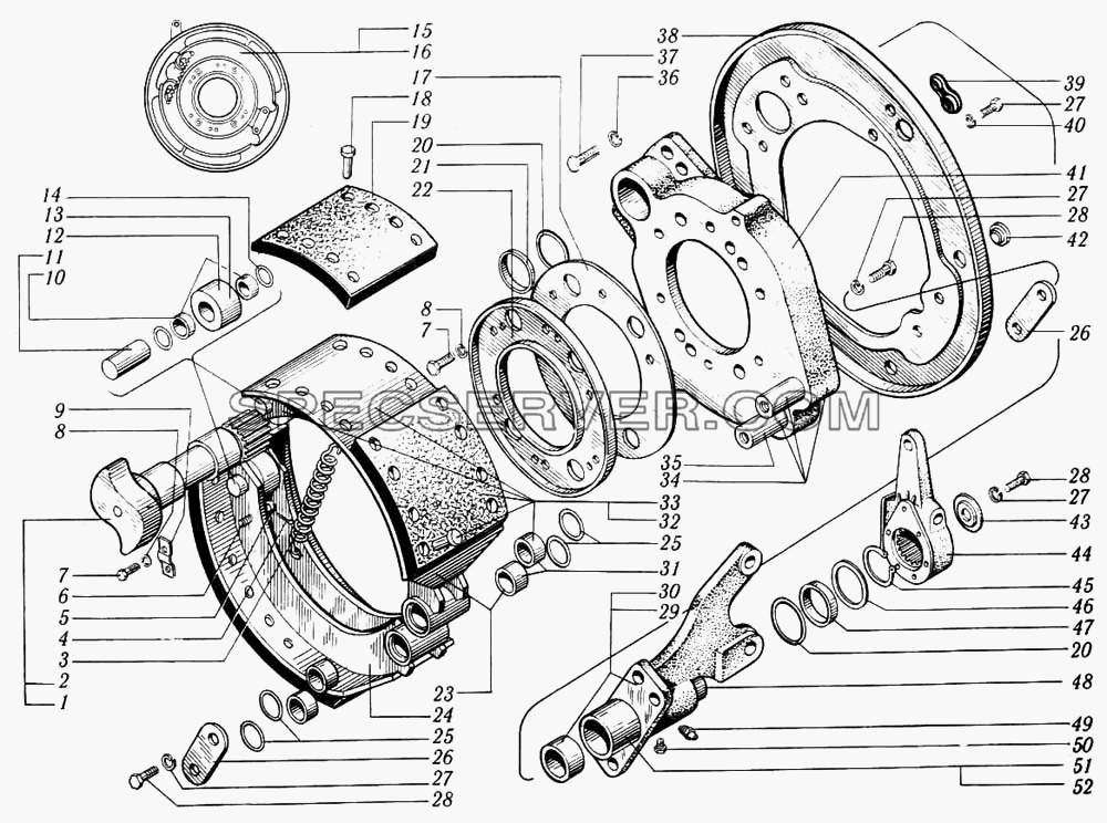 Тормозной механизм переднего колеса для КрАЗ-6510 (список запасных частей)