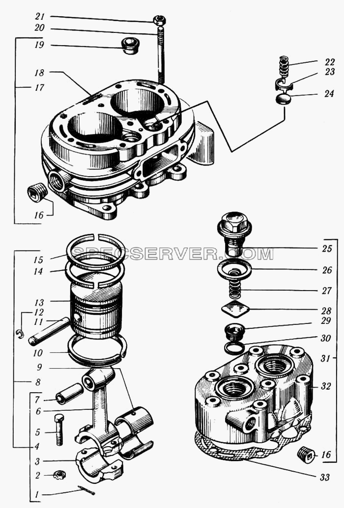 Головка и блок цилиндров компрессора для КрАЗ-6510 (список запасных частей)