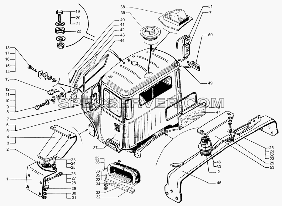 Кабина в сборе и крепление кабины для КрАЗ-7133С4 (список запасных частей)