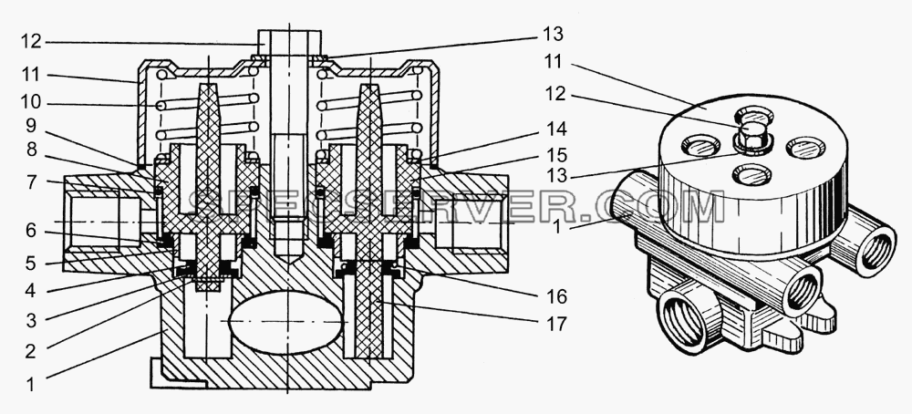 Клапан защитный четырехконтурный для КрАЗ-7133С4 (список запасных частей)