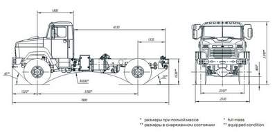 шасси КрАЗ-5233НЕ тип 2 - схема габаритных размеров
