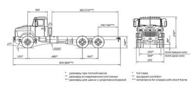 шасси КрАЗ-65101 - схема габаритных размеров