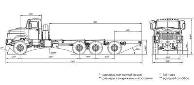 Автомобиль-шасси КрАЗ-7140Н6 (Н30.0Е) - схема габаритных размеров