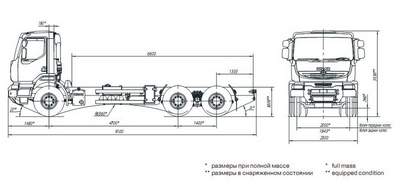 шасси КрАЗ-Н23.2R - схема габаритных размеров