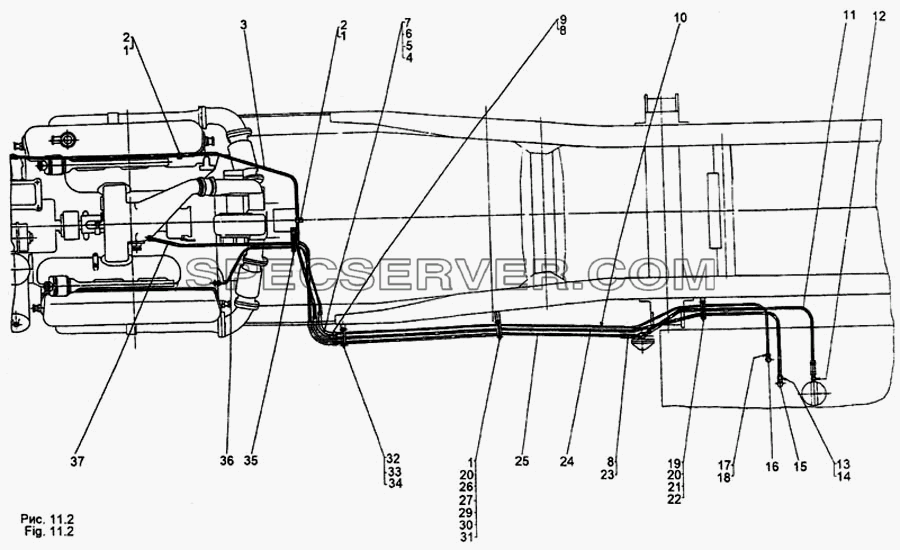 Установка топливопроводов для МЗКТ-65158 (список запасных частей)