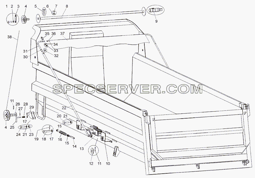 Установка тента для МЗКТ-652511 (список запасных частей)