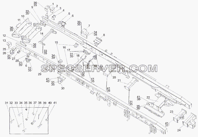 Рама 7401-2800012, 7401-2800012-10 для МЗКТ-6527 (список запасных частей)